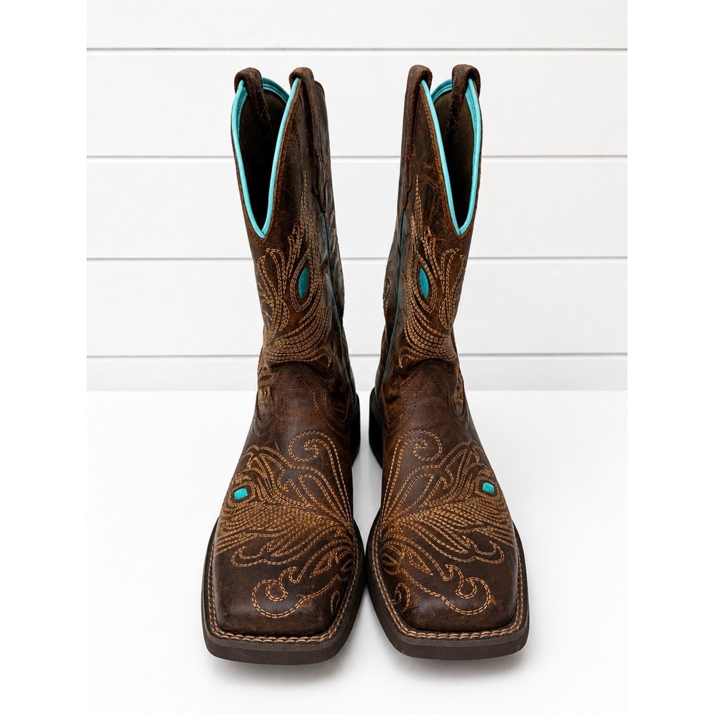 Ariat Bright Eyes II Western Performance Boots Brown Leather‎ Turquoise Size 7B